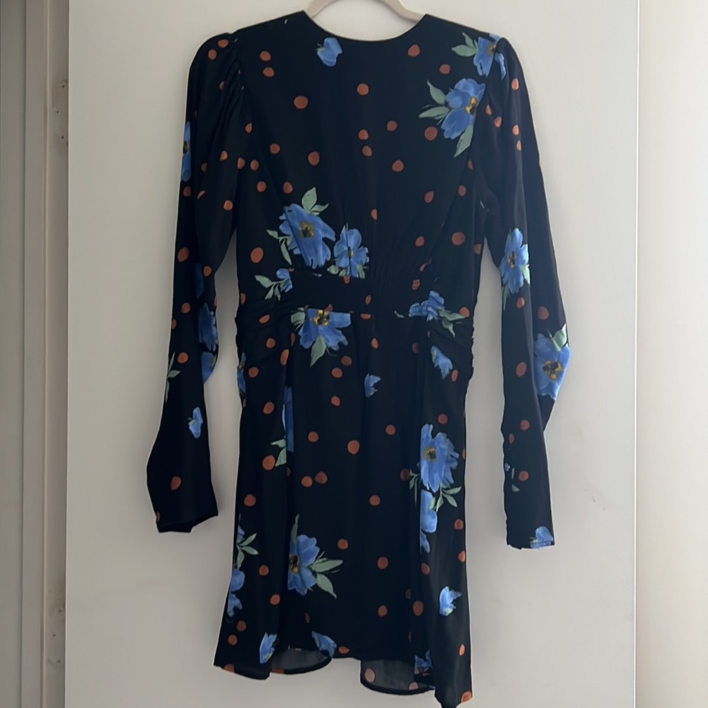 Gently Used Free People Floral and Polka Dot Mini Dress with Covered Buttons - Picture 4 of 6